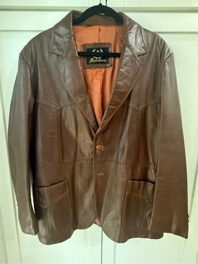 Vintage Aberdeen Genuine Leather Western Blazer Jacket - Size 46  brown